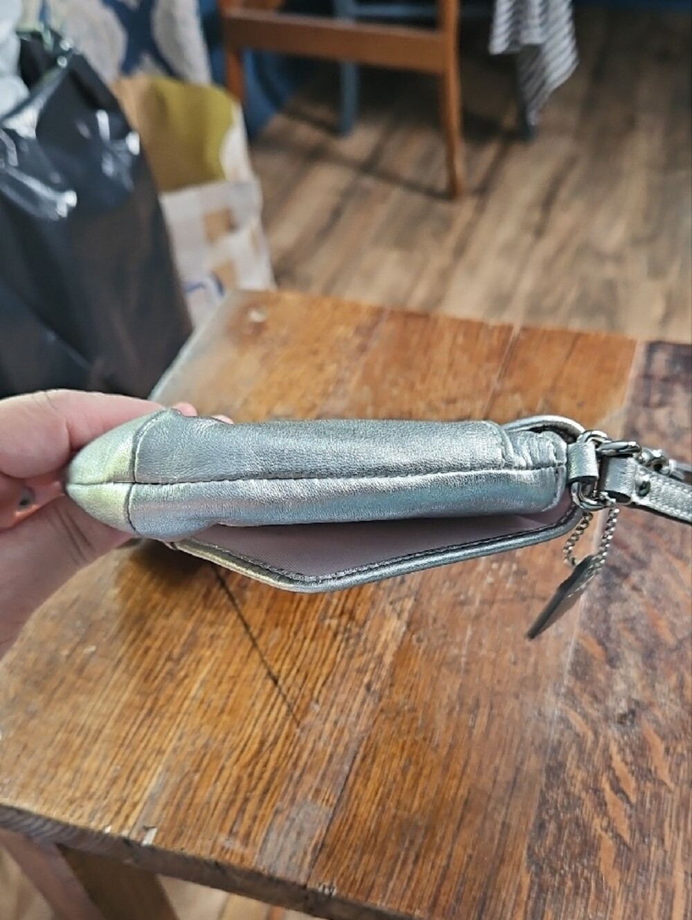 Coach Ashley Pleated Silver Leather Wristlet Clutch - Picture 4 of 13